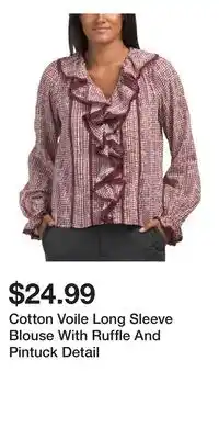 TJ Maxx Cotton Voile Long Sleeve Blouse With Ruffle And Pintuck Detail offer