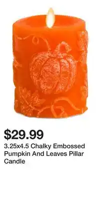 TJ Maxx 3.25x4.5 Chalky Embossed Pumpkin And Leaves Pillar Candle offer