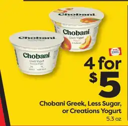 Weis Markets Chobani Greek, Less Sugar, or Creations Yogurt offer