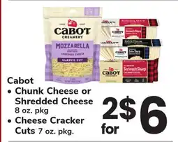 ACME Cabot Chunk Cheese or Shredded Cheese - 8 oz. pkg, Cabot Cheese Cracker Cuts - 7 oz. pkg offer
