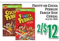 Trade Fair Supermarket FRUITY OR COCOA PEBBLES FAMILY SIZE CEREAL offer