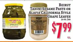 Trade Fair Supermarket BEIRUT TAHINI SESAME PASTE OR ALAFIA CALIFORNIA STYLE Grape Leaves offer