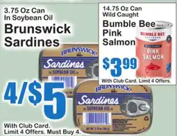 SuperFresh Brunswick Sardines, Bumble Bee Pink Salmon offer