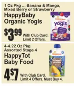 SuperFresh HappyBaby Organic Yogis & HappyTot Baby Food offer