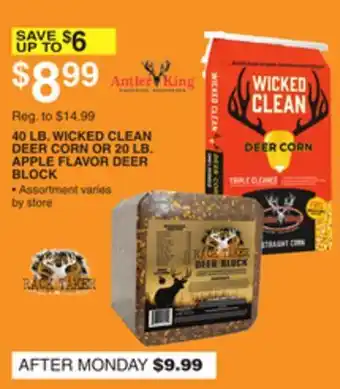 Dunham's Sports 40 LB. WICKED CLEAN DEER CORN OR 20 LB. APPLE FLAVOR DEER BLOCK offer
