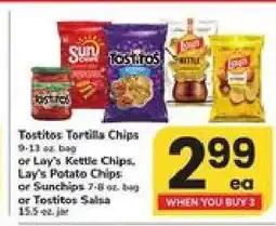 Safeway Tostitos Tortilla Chips or Lay's Kettle Chips, Lay's Potato Chips or Sunchips or Tostitos Salsa offer