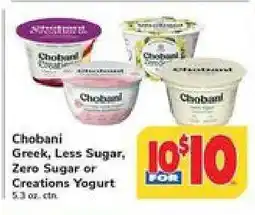 Safeway Chobani Greek, Less Sugar, Zero Sugar or Creations Yogurt offer