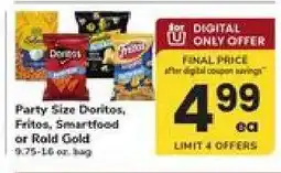 Safeway Party Size Doritos, Fritos, Smartfood or Rold Gold offer