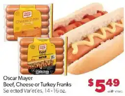 Family Fare Oscar Mayer Beef, Cheese or Turkey Franks offer