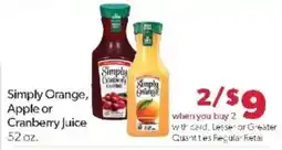 Family Fare Simply Orange, Apple or Cranberry Juice offer