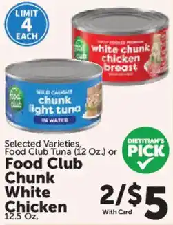 Food City Food Club Tuna or Food Club Chunk White Chicken offer