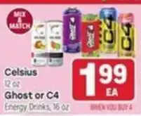 Tony’s Fresh Market Celsius Ghost or C4 Energy Drinks offer