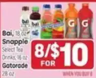 Tony’s Fresh Market Bai Snapple Select Tea Gatorade offer