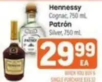 Tony’s Fresh Market Hennessy Cognac, Patrón Silver offer