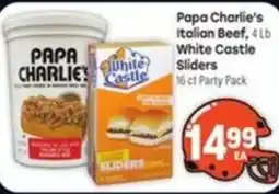 Tony’s Fresh Market Papa Charlie's Italian Beef, 4 lb White Castle Sliders offer