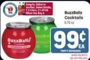 Tony’s Fresh Market BuzzBallz Cocktails offer