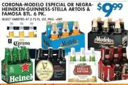 Compare Foods Corona-Modelo Especial or Negra-Heineken-Guinness-Stella Artois & Famosa Btl. 6 Pk. offer