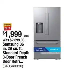 The Home Depot Samsung 36 in. 29 cu. ft. Standard Depth 3-Door French Door Refri... offer
