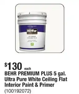 The Home Depot Behr premium plus interior ceiling flat paint & primer offer
