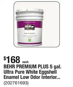 The Home Depot Behr premium plus ultra pure white eggshell enamel low odor interior offer