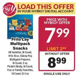 Big Y Frito Lay Multipack Snacks offer