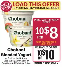 Big Y Chobani Blended Yogurt offer