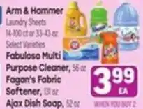 Tony’s Fresh Market Arm & Hammer laundry sheets, fabuloso multi purpose cleaner, fagan's fabric softener, ajax dish soap offer