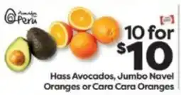Weis Markets Amigo Peru Hass Avocados, Jumbo Navel Oranges or Cara Cara Oranges offer