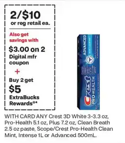 CVS Crest 3D White Pro-Health Clean Breath Scope/Crest Pro-Health Clean Mint Intense Advanced offer