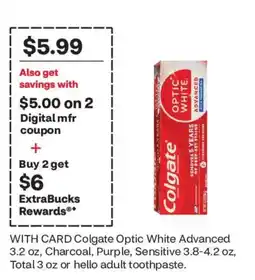 CVS Colgate Optic White Advanced toothpaste offer