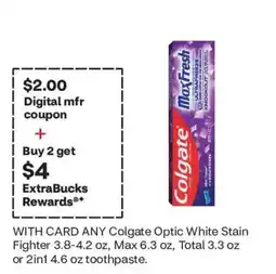 CVS Colgate Optic White Stain Fighter toothpaste offer
