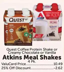 Food City Quest Coffee Protein Shake or Atkins Meal Shakes offer