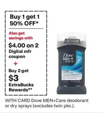 CVS Dove MEN+Care deodorant or dry sprays offer
