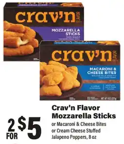 Big Y Crav'n Flavor Mozzarella Sticks or Macaroni & Cheese Bites or Cream Cheese Stuffed Jalapeno Poppers offer