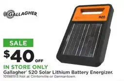Mills Fleet Farm Gallagher S20 Solar Lithium Battery Energizer offer