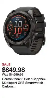 Cabela's Garmin fenix 8 Solar Sapphire Multisport GPS Smartwatch - Carbon Gray DLC - 47mm offer