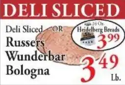 Chanatry's Hometown Market Heidelberg Breads Deli Sliced Russers Wunderbar Bologna offer