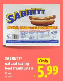 Lidl Sabrett natural casing beef frankfurters offer