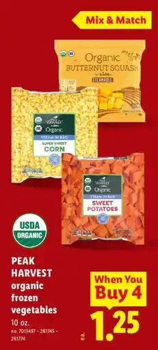 Lidl Peak Harvest organic frozen vegetables offer