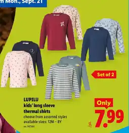 Lidl Lupilu kids' long sleeve thermal shirts offer