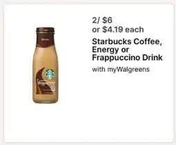 Walgreens Starbucks Coffee, Energy or Frappuccino Drink offer