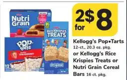 Safeway Kellogg's Pop-Tarts or Rice Krispies Treats or Nutri Grain Cereal Bars offer