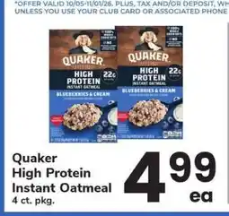 Safeway Quaker High Protein Instant Oatmeal offer
