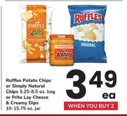 Safeway Ruffles Potato Chips or Simply Natural Chips or Frito Lay Cheese & Creamy Dips offer
