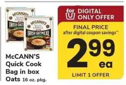 Safeway McCannβs Quick Cook Bag in Box Oats offer