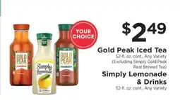 ShopRite Gold Peak Iced Tea & Simply Lemonade & Drinks offer