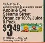 Key Food Apple & Eve Sesame Street Organics 100% Juice 8 Pack offer