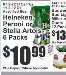 Key Food Heineken, Peroni or Stella Artois 6 Packs offer