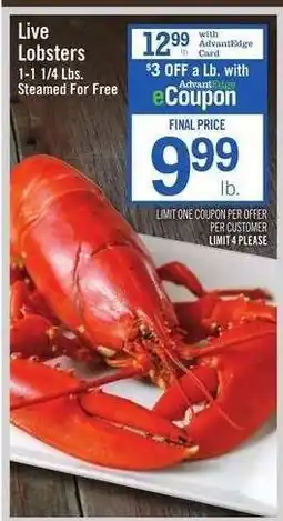 Price Chopper Live Lobsters offer