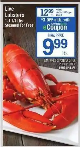 Price Chopper Live Lobsters offer